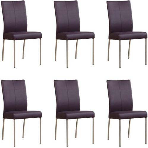 Set van 6 Paarse leren moderne eetkamerstoelen - Toledo Leer, Huis en Inrichting, Stoelen, Vijf, Zes of meer stoelen, Nieuw, Leer