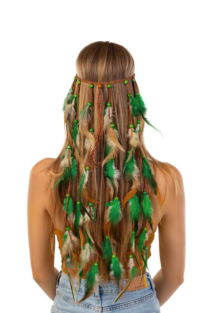 Hoofdband Veren Groen Bruin Ibiza Hippie Indiaan Haarband Ve, Kleding | Dames, Carnavalskleding en Feestkleding, Accessoires, Nieuw