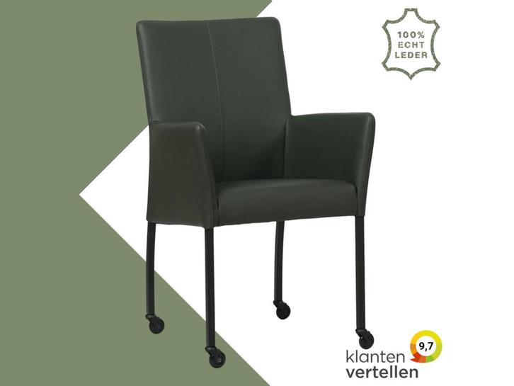 Leren eetkamerstoel Comfort met wieltjes en armleuning -, Huis en Inrichting, Stoelen, Eén, Overige kleuren, Nieuw, Leer, Ophalen of Verzenden