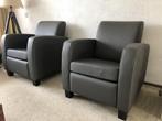 leren fauteuils met houten poten - grijs leer - Echt leer,, Nieuw, Ophalen of Verzenden, Landelijk, 50 tot 75 cm