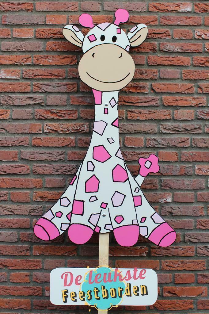 Geboortebord Giraf roze goedkoop geboorteborden huren meisje, Kinderen en Baby's, Kraamcadeaus en Geboorteborden, Geboortebord