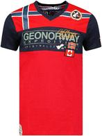 T-shirt Ronde Hals Rood Met Print Geographical Norway, Kleding | Heren, T-shirts, Verzenden, Nieuw, Rood