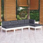 vidaXL 5-delige Loungeset met kussens grenenhout wit, Verzenden, Nieuw, 5 zitplaatsen, Loungeset