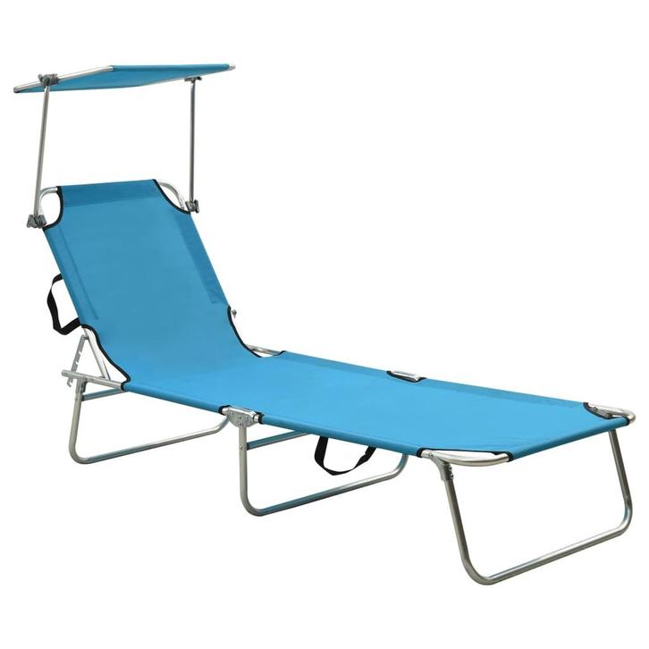 vidaXL Ligbed inklapbaar met luifel aluminium blauw, Tuin en Terras, Ligbedden, Nieuw, Verzenden