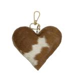 sleutelhanger koehuid hart bruin/wit medium 11cm goud, Nieuw, Verzenden