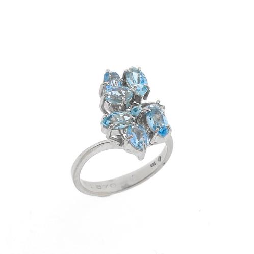 18 Krt. Witgouden cocktail ring met aquamarijn (vintage), Sieraden, Tassen en Uiterlijk, Ringen, Dame, Met edelsteen, Overige kleuren