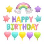 Folie ballonnen set Happy Birthday Rainbow macaron mat XXL, Nieuw, Versiering, Verzenden, Verjaardag
