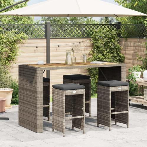vidaXL Tuinbarkrukken met kussens 4 st poly rattan grijs, Tuin en Terras, Tuinstoelen, Nieuw, Rotan, Verzenden