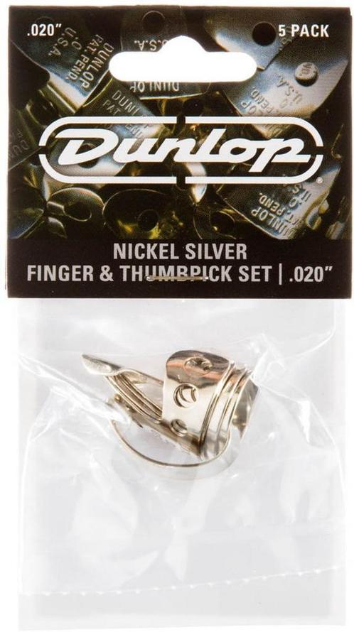Jim Dunlop RVS vingerplectrum + duimplectrum  0.020 - 5-pack, Muziek en Instrumenten, Instrumenten | Toebehoren, Banjo, Nieuw