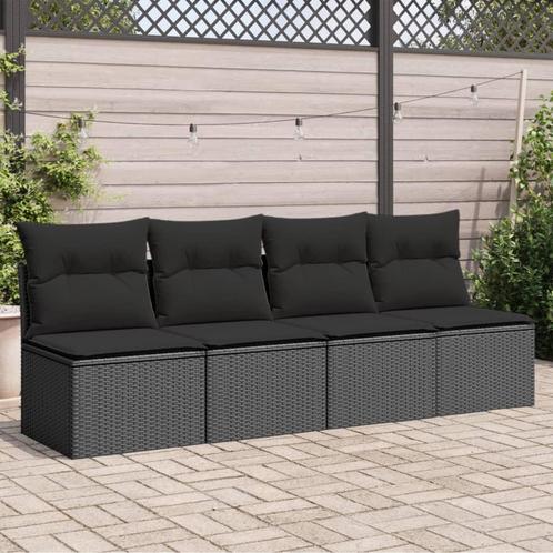 vidaXL Tuinbank 4-zits met kussens poly rattan zwart, Tuin en Terras, Tuinsets en Loungesets, Nieuw, Rotan, Verzenden