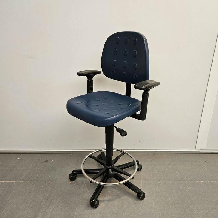 Labkoo hoge werkstoel - blauwe PU kunststof zitting, Huis en Inrichting, Stoelen, Ophalen of Verzenden