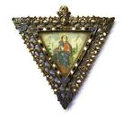 Brons, Verguld, miniatuurschildering; emaille - Encolpion -