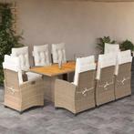 vidaXL 9-delige Tuinset met kussens poly rattan beige, Verzenden, Nieuw, Rotan, Tuinset