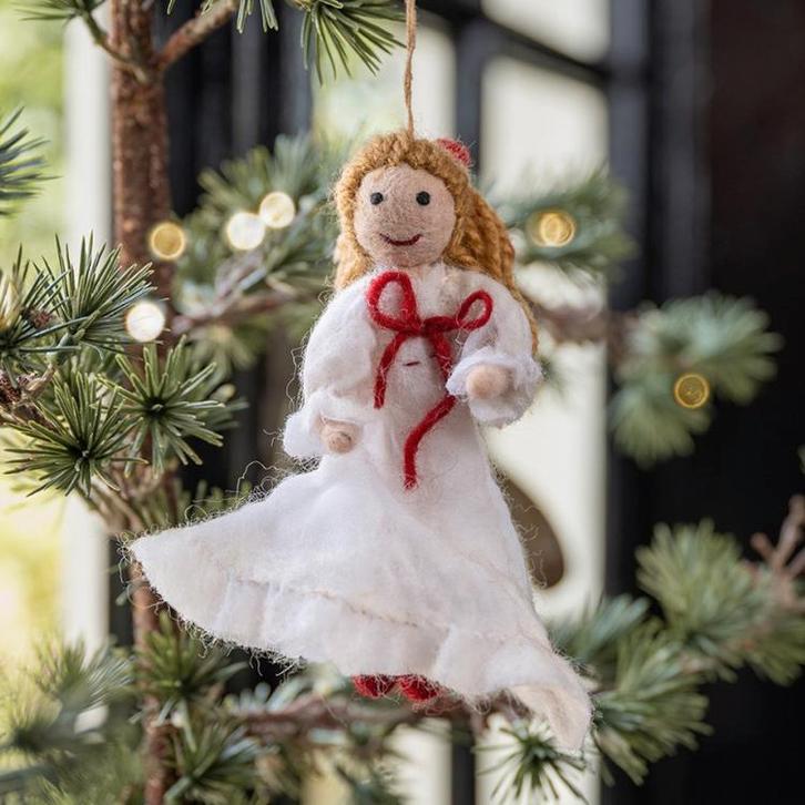 Hanger Vilt Figuurtje Kerst - Notenkraker Clara - Wit/Rood -, Diversen, Kerst, Nieuw, Ophalen of Verzenden