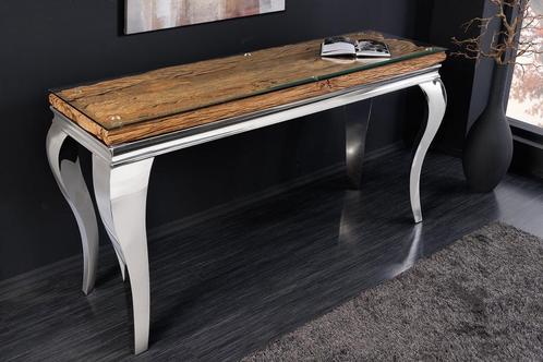 Design Console Tafel MODERN BAROK 140cm Naturel Chroom Teak, Huis en Inrichting, Tafels | Sidetables, Ophalen of Verzenden