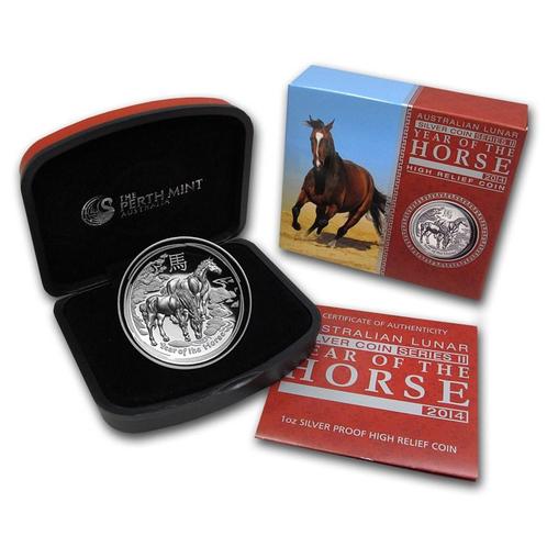 Lunar II - PROOF High Relief - Year of the Horse - 1 oz 2014, Postzegels en Munten, Munten | Oceanië, Losse munt, Zilver, Verzenden