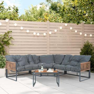 Loungeset Karg tuinset met kussens donkergrijs en rotan look beschikbaar voor biedingen