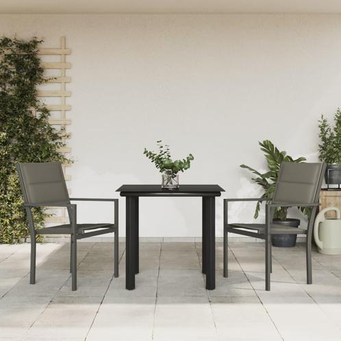 vidaXL 3-delige Tuinset textileen en staal zwart, Tuin en Terras, Tuinsets en Loungesets, Tuinset, Nieuw, 2 zitplaatsen, Rvs, Verzenden