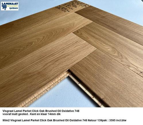 Visgraat Lamel Parket Click Natuur Eik 8 X Kleur 14mm dik, Huis en Inrichting, Stoffering | Vloerbedekking, Crème, Beige, Bruin