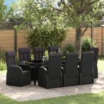 vidaXL 9-delige Tuinset met Kussens Zwart Poly Rattan, Tuin en Terras, Verzenden, Nieuw, Rotan, Tuinset