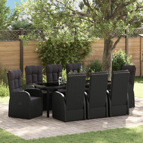 vidaXL 9-delige Tuinset met Kussens Zwart Poly Rattan, Tuin en Terras, Tuinsets en Loungesets, Tuinset, Nieuw, Rotan, Verzenden