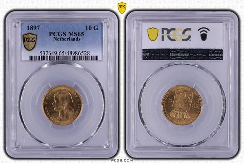 Gouden Wilhelmina 10 gulden 1897 MS65 PCGS vaste parels, Postzegels en Munten, Munten | Nederland, Losse munt, 10 gulden, Koningin Wilhelmina