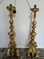 Kandelaar (2) - Verguld hout - Oude gouden kandelaars, Antiek en Kunst