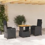 vidaXL 3-delige Tuinset met kussens poly rattan zwart, 2 zitplaatsen, Nieuw, Tuinset, Verzenden