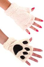 Dierenpoot Vingerloze Handschoenen Beige Wit Pluche Vingerlo, Ophalen of Verzenden, Nieuw, Feestartikel, Carnaval
