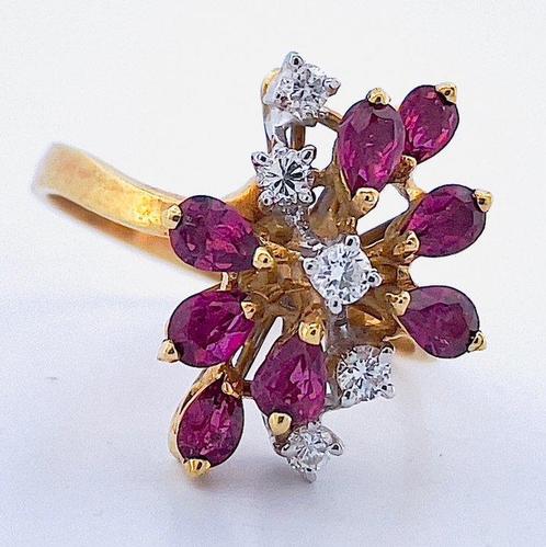 Ring - 18 karaat Geel goud Robijn - Diamant, Sieraden, Tassen en Uiterlijk, Ringen