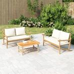 vidaXL 3-delige Loungeset met kussens bamboe crèmewit, Verzenden, Nieuw, Hout, Loungeset