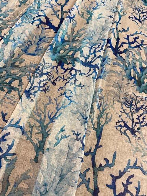 san leucio - exclusief paar gordijnen linnen koraal aquarel, Antiek en Kunst, Antiek | Kleden en Textiel