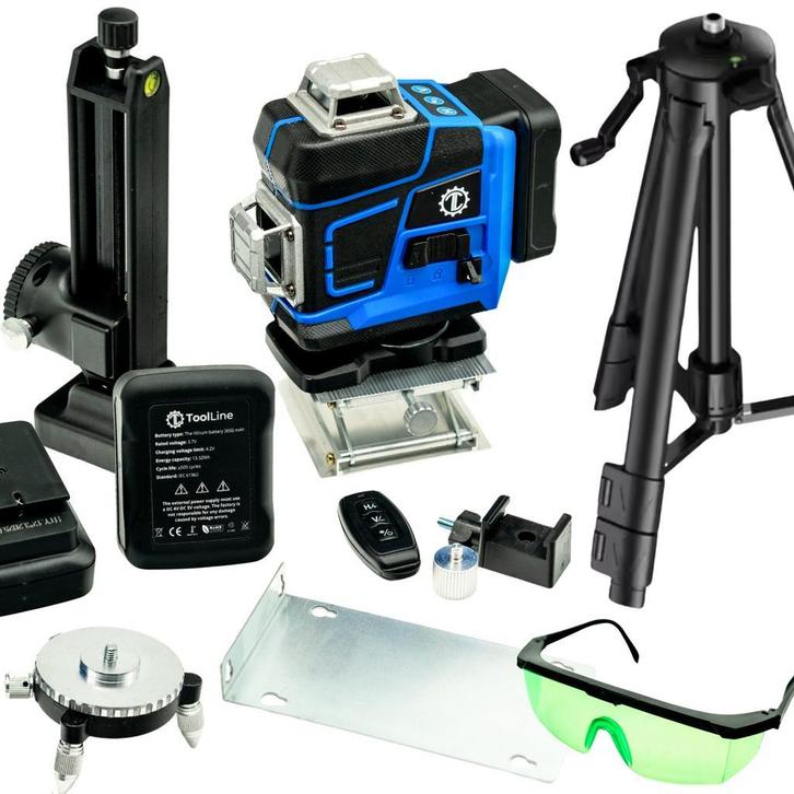 ToolLine | Kruislijnlaser met statief | 4 x 360° | 16-lijnen, Doe-het-zelf en Verbouw, Meetapparatuur, Nieuw, Afstand, Verzenden