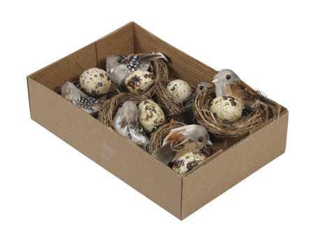 Nestje 7 cm met 1 vogel en 3 eitjes doos 6 nestjes op=op cm., Hobby en Vrije tijd, Knutselen, Nieuw, Ophalen of Verzenden
