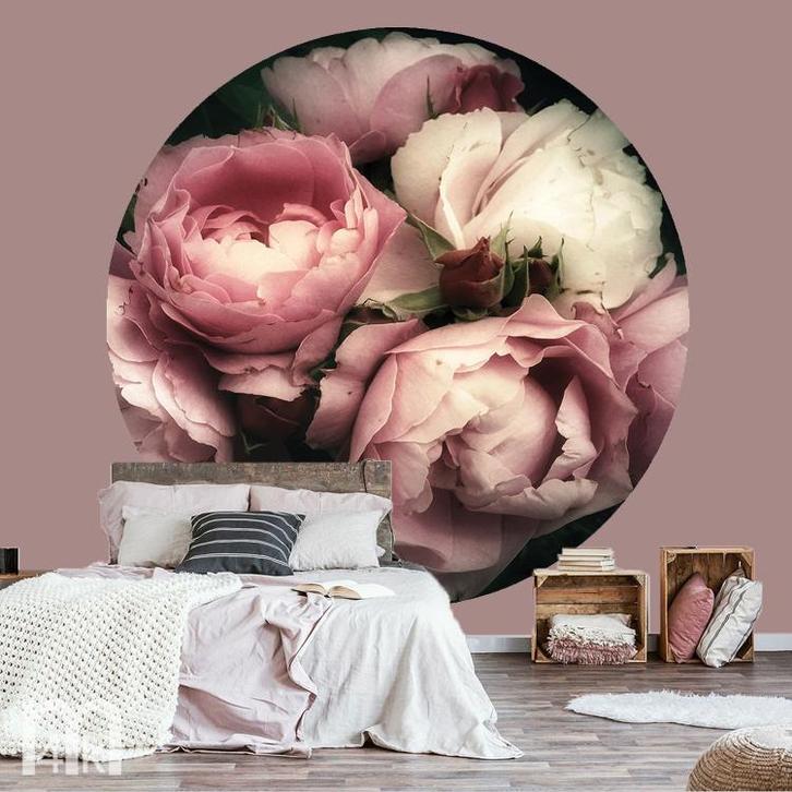 Behangcirkel Pioenrozen Boeket I, Bloemen muursticker, Huis en Inrichting, Stoffering | Behang, minder dan 10 m², Verzenden