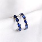 Hoepel oorbellen - 14 karaat Witgoud - 8.53ct. tw. Saffier -