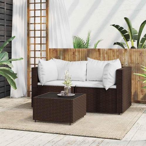 vidaXL 3-delige Loungeset met kussens poly rattan bruin, Tuin en Terras, Tuinsets en Loungesets, Loungeset, Nieuw, Rotan, Verzenden