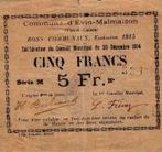 5 Francs France Komitat 62 Evin-malmaison Bon Communaux 5..., Verzenden