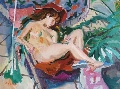 Pierre Cornu (1895-1996) - Femme nue au chapeau rouge, Antiek en Kunst, Kunst | Schilderijen | Klassiek