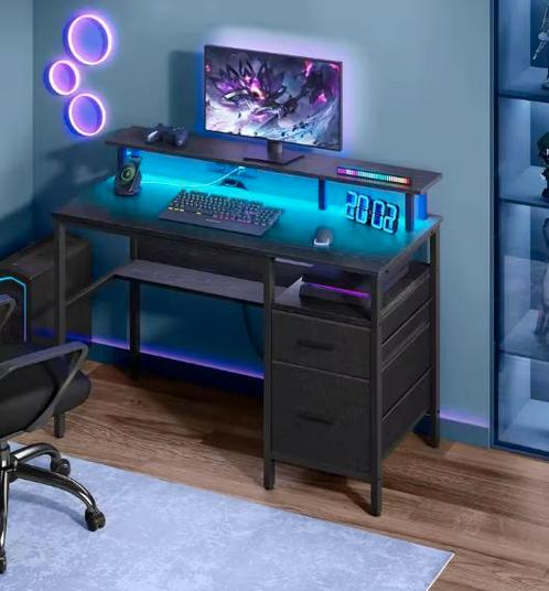 Bureau met LED, Lades en Stopcontacten – 120 cm Werkruimte, Huis en Inrichting, Bureaus, Nieuw, Verzenden