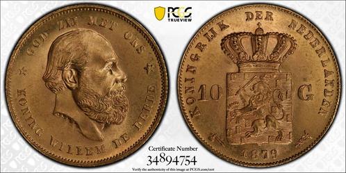 Gouden Willem III 10 gulden 1879 MS66 PCGS gecertificeerd, Postzegels en Munten, Munten | Nederland, Losse munt, 10 gulden, Koning Willem III