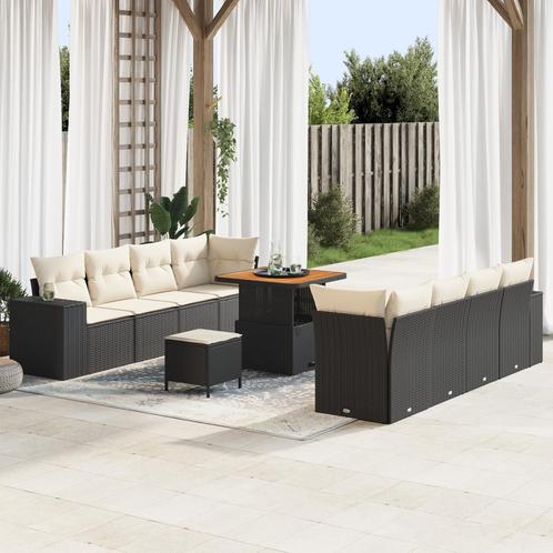 vidaXL 11-delige Tuinbank Set met Kussens in Zwart van Poly, Tuin en Terras, Tuinsets en Loungesets, Nieuw, Verzenden