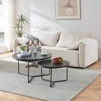 [en.casa] Salontafel Poxdorf set van 2 rond marmer zwart en, Huis en Inrichting, Tafels | Salontafels, Verzenden, Nieuw