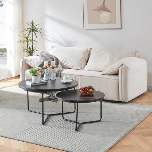 [en.casa] Salontafel Poxdorf set van 2 rond marmer zwart en, Huis en Inrichting, Tafels | Salontafels, Verzenden