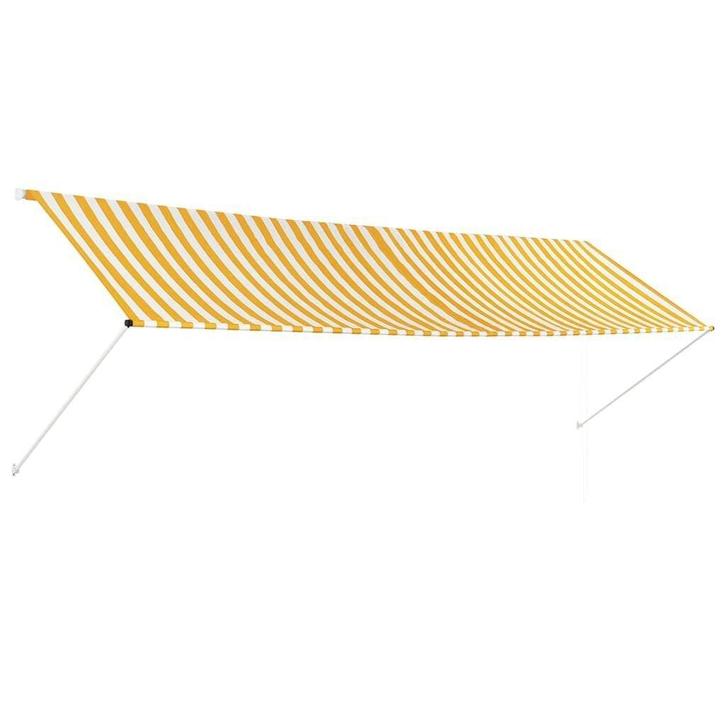 Uittrekbare Luifel 400cm Geel Wit - Retourdeal - 67% Kort..., Tuin en Terras, Zonneschermen, 250 cm tot 450 cm, Nieuw, Uitvalscherm