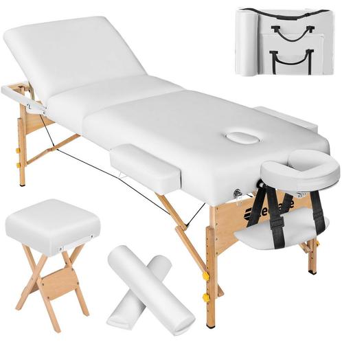 Massagetafel-set 3 zones met 10cm matras, rolkussens en hout, Sport en Fitness, Massageproducten, Verzenden