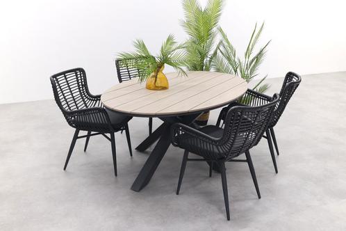 VDG Jasmine Black / GI Edison 180 x 115 cm. tafel - ovale, Tuin en Terras, Tuinsets en Loungesets, Tuinset, Nieuw, Wicker, Verzenden