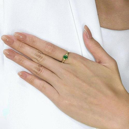 Ring - 18 karaat Geel goud - 0.65ct. tw. Smaragd - Diamant, Sieraden, Tassen en Uiterlijk, Ringen