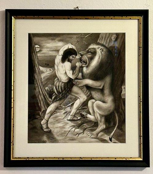 Marcello Martini (1889-1964) - Ercole combatte un leone, Antiek en Kunst, Kunst | Schilderijen | Klassiek
