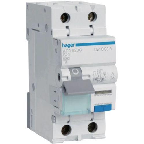 Hager Aardlekautomaat 1P+N 20A B-Kar ADA920G, Doe-het-zelf en Verbouw, Elektra en Kabels, Nieuw, Ophalen of Verzenden
